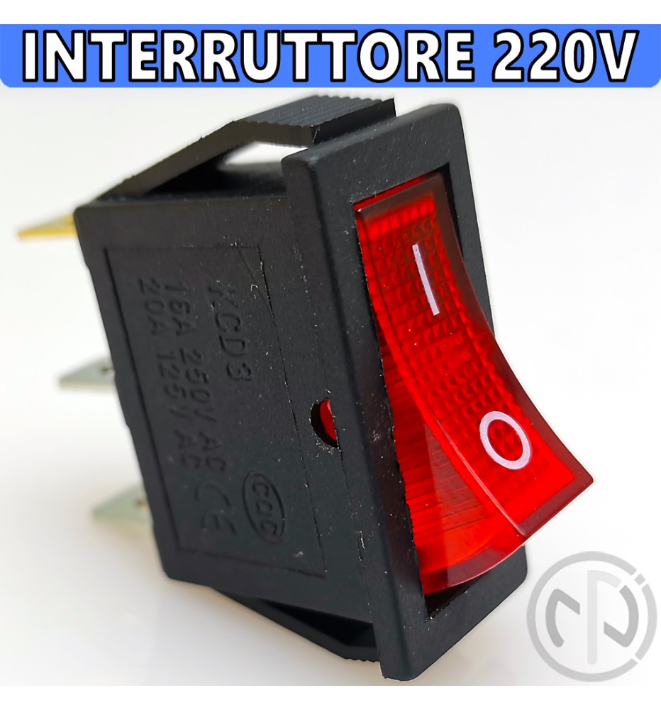 Interruttore 220v UNIPOLARE ON/OFF a bilanciere da pannello con luce ROSSA  16A 250V